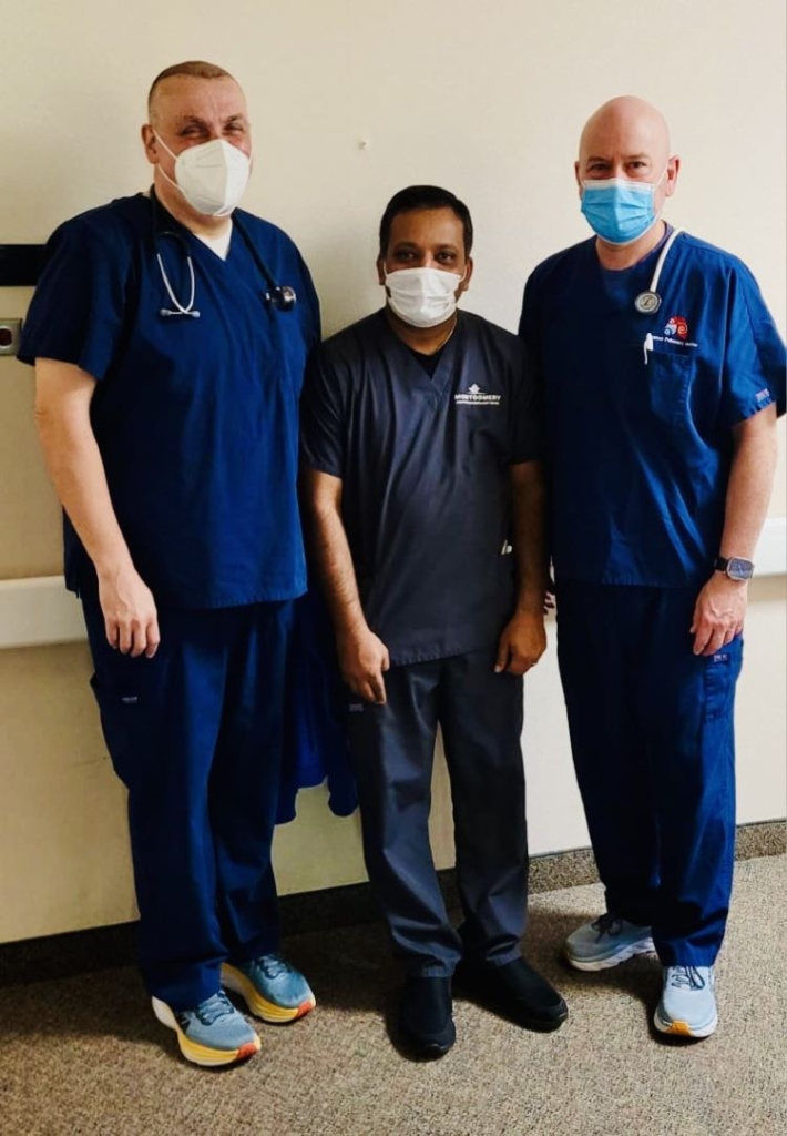 Montgomery’s Kevin James Hammel, CRNP; Richi Oommen, director of respiratory therapy; and Gerald Meis, DO, pulmonologist
